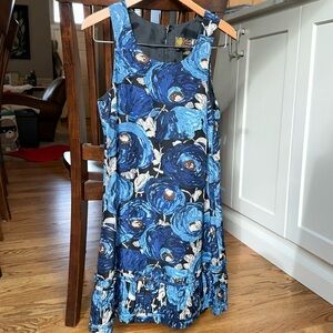Plenty Frock! By Tracy Reese Blue & Cream Sheath Dress with Ruffle hem - Small
